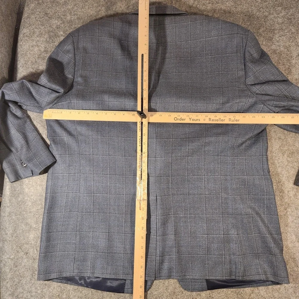 Lauren Ralph Lauren Blazer Mens 48R Gray Silk Wool‎ Windowpane Two Button Jacket